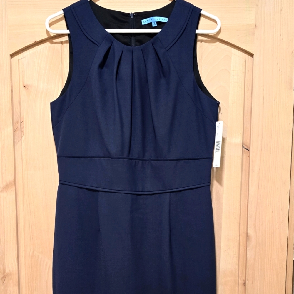 ANTONIO MELANI Blue Sleeveless Pleated Midi Dress